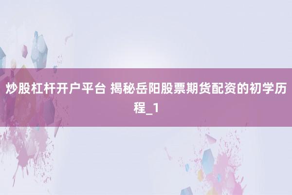 炒股杠杆开户平台 揭秘岳阳股票期货配资的初学历程_1