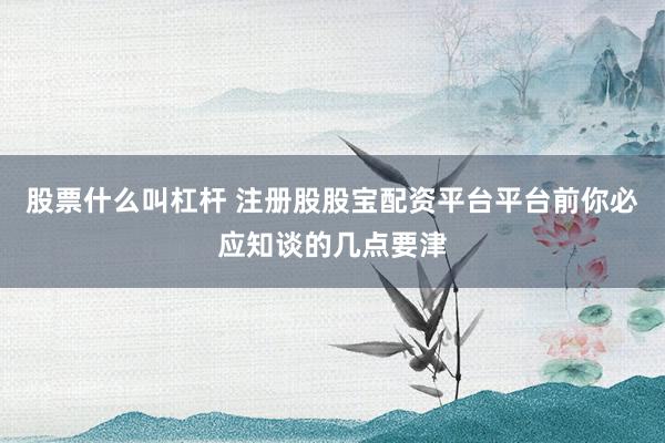 股票什么叫杠杆 注册股股宝配资平台平台前你必应知谈的几点要津